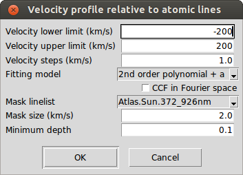 Velocity determination by using atomic/telluric lines or a template